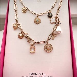 House of Harlow 1960 Gold Charm Necklace with Shell and Pearl Accents